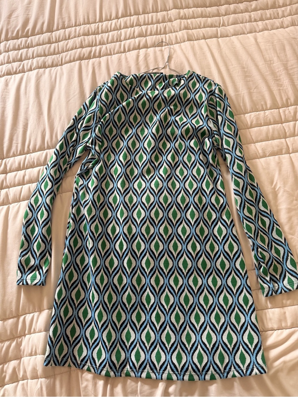 Zara Green and Blue Geometric Long-Sleeve Top